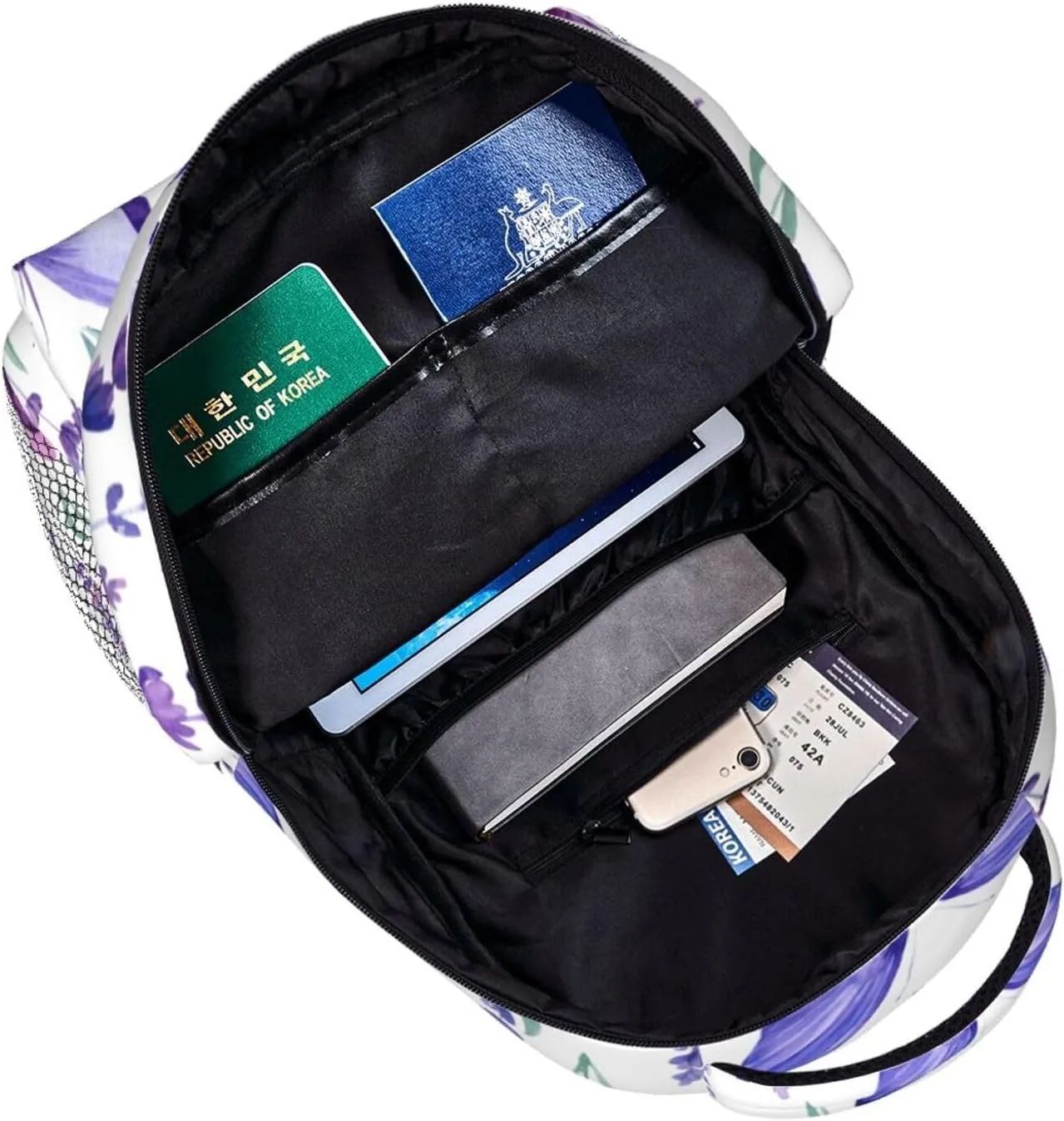 Watercolor Lavender Flowers Butterfly Backpack Laptop Backpack Sports Travel Shoulder bag Light casual backpack