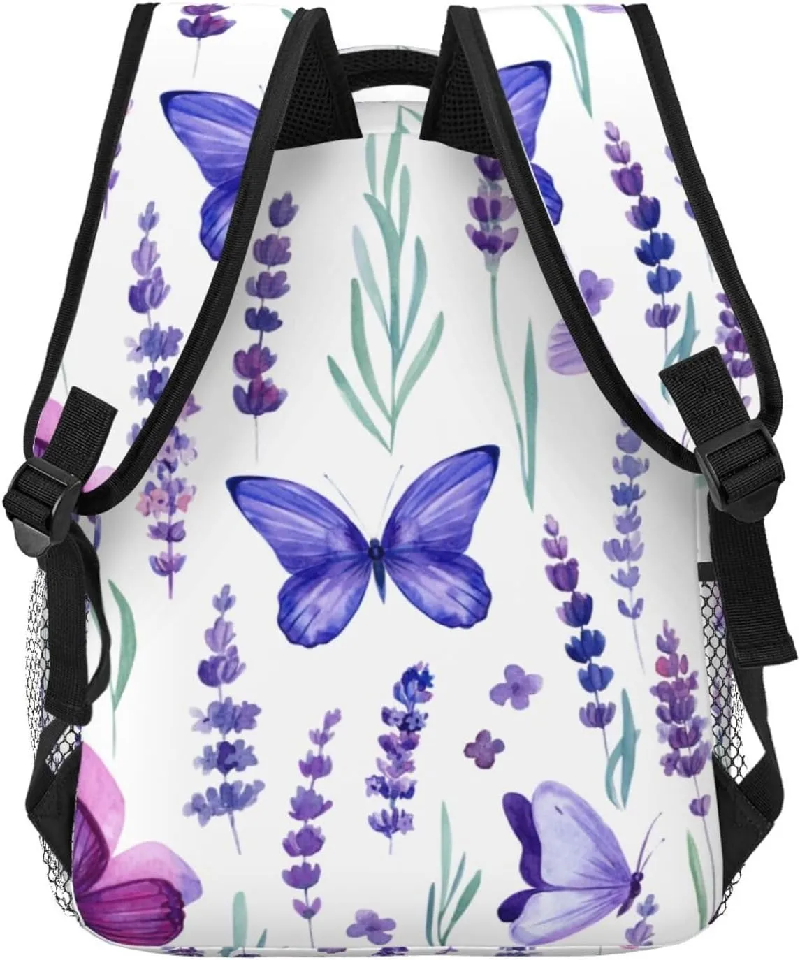 Watercolor Lavender Flowers Butterfly Backpack Laptop Backpack Sports Travel Shoulder bag Light casual backpack