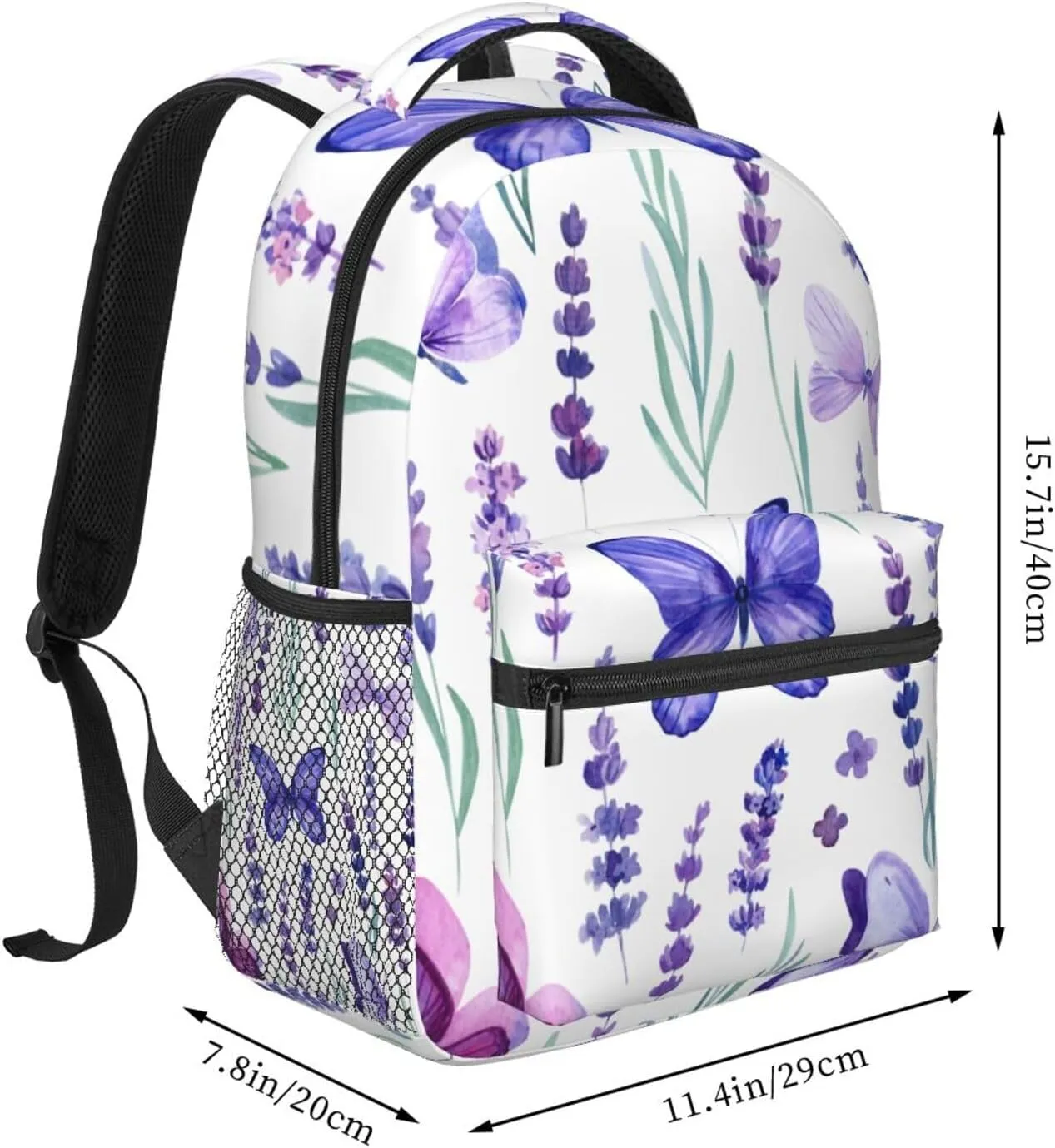 Watercolor Lavender Flowers Butterfly Backpack Laptop Backpack Sports Travel Shoulder bag Light casual backpack
