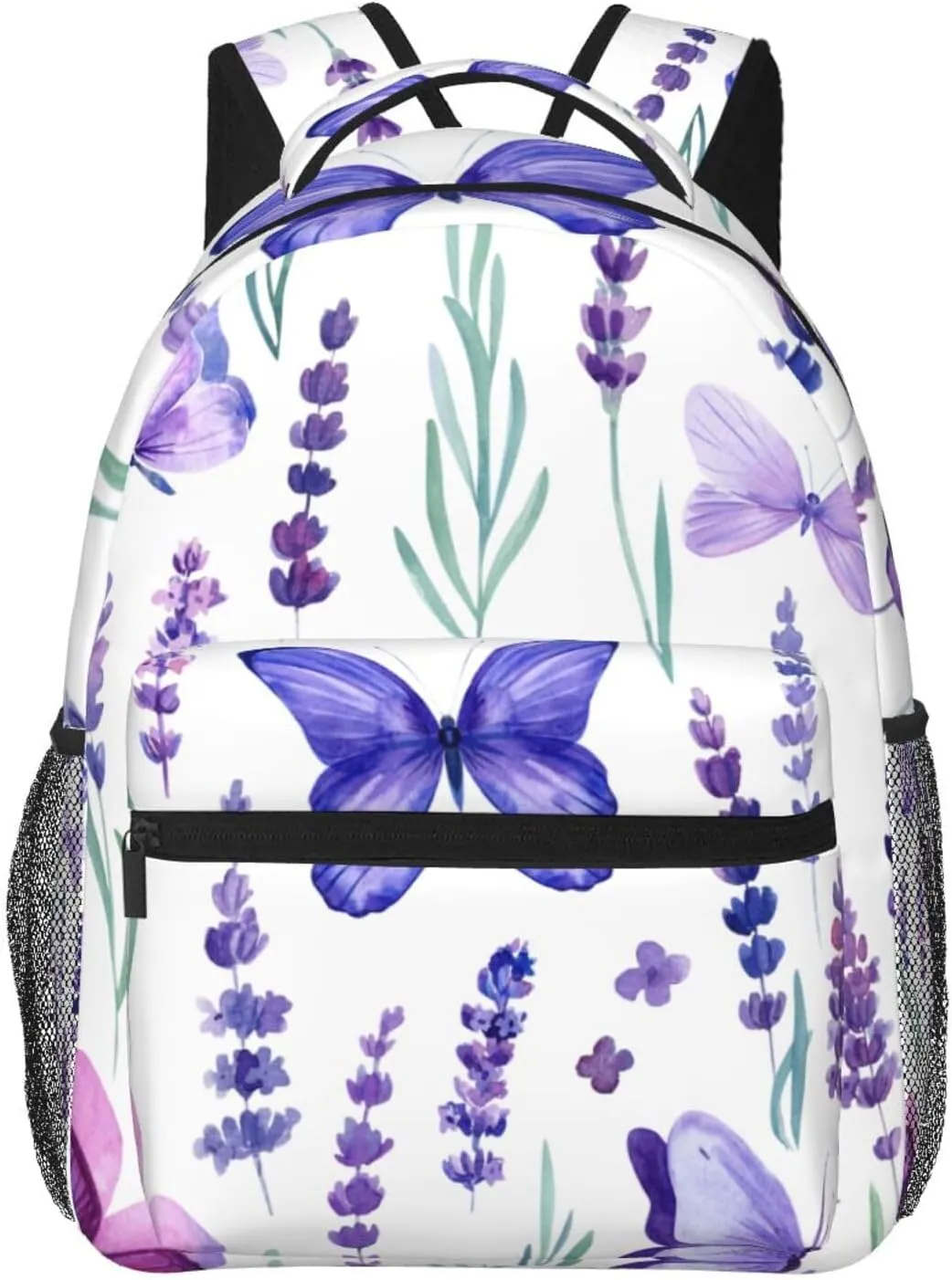 Watercolor Lavender Flowers Butterfly Backpack Laptop Backpack Sports Travel Shoulder bag Light casual backpack