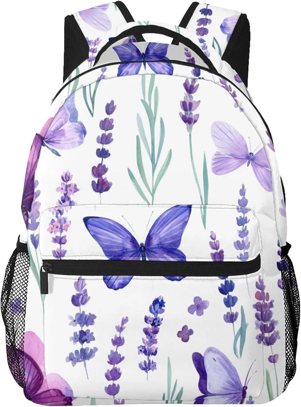 Watercolor Lavender Flowers Butterfly Backpack Laptop Backpack Sports Travel Shoulder bag Light casual backpack