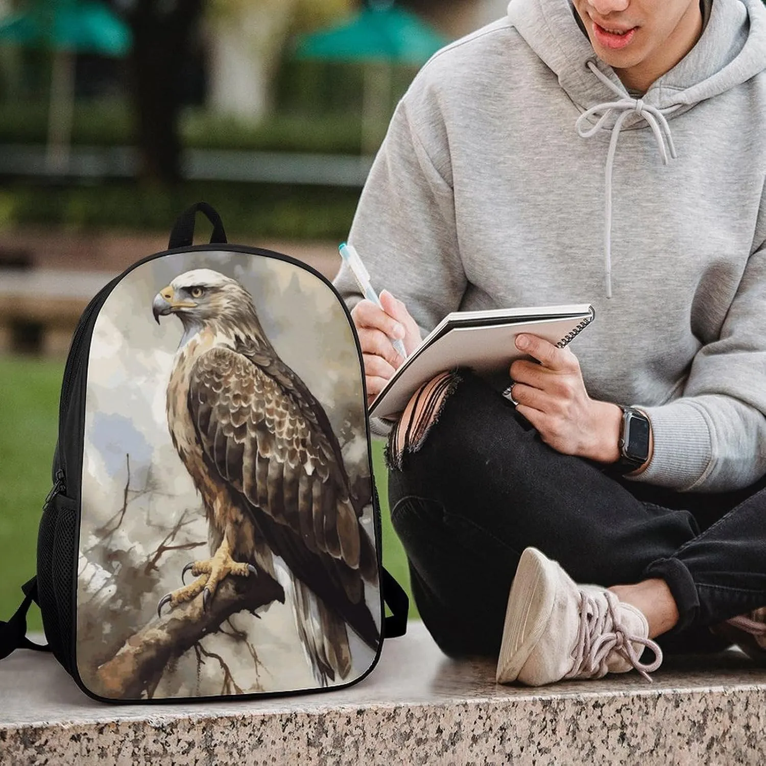 Watercolor of Hawk Sitting Lightweight Backpack Casual Carry On Laptop Backpack,Hiking Bag for Camping Sports Work
