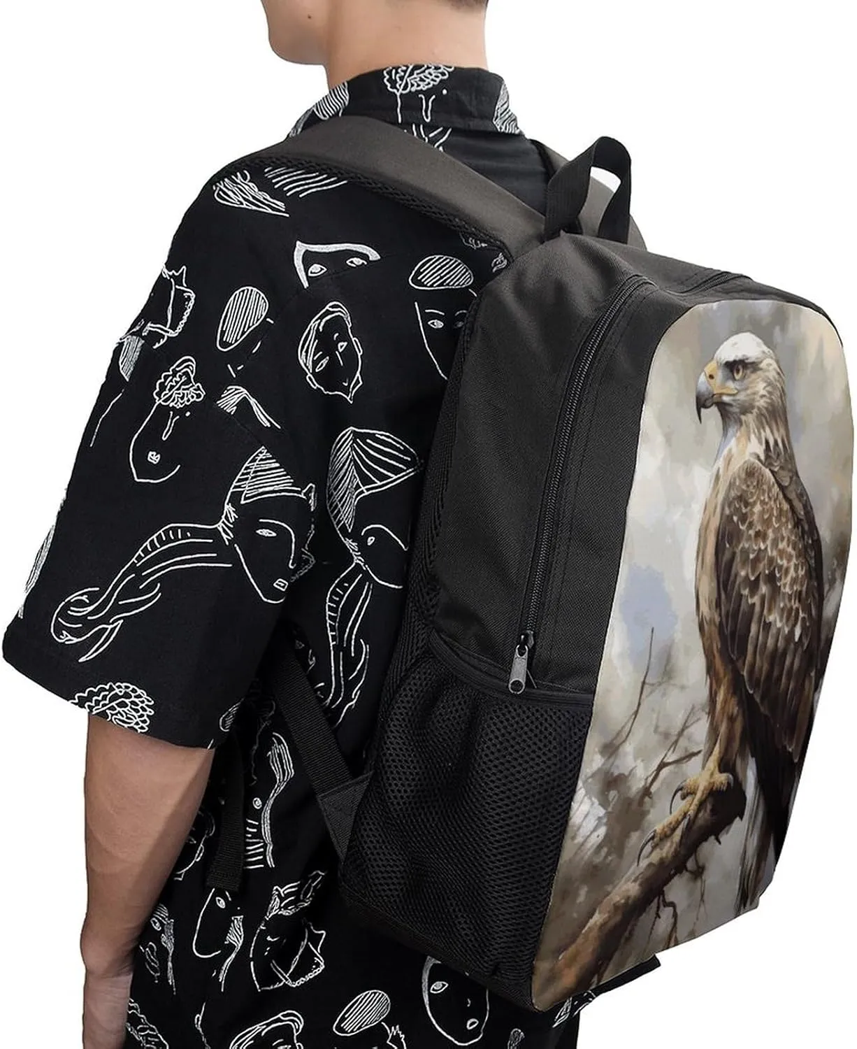 Watercolor of Hawk Sitting Lightweight Backpack Casual Carry On Laptop Backpack,Hiking Bag for Camping Sports Work
