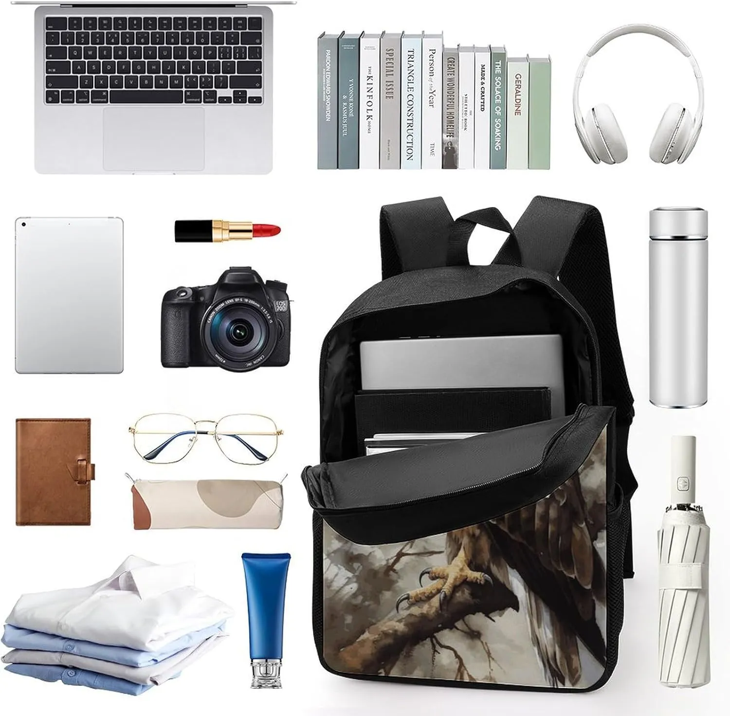 Watercolor of Hawk Sitting Lightweight Backpack Casual Carry On Laptop Backpack,Hiking Bag for Camping Sports Work