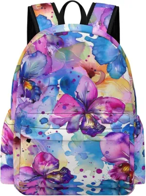 Watercolor Orchid Floral Cute Backpacks 16.5 Inch With Padded Straps Printed Back Pack Daypack Laptop Bag for Travel Hiking Camping 16.5 * 12 * 6 Inch