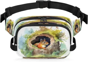 Watercolor Stump Squirrel Fanny Pack Waist Hip Bum Bag with Adjustable Belt Lightweight and Comfortable for Men and Women for Travel Sports Hiking Hiking Camping