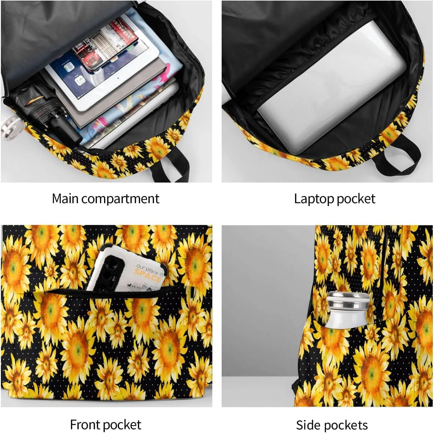 Watercolor Sunflowers Laptop Backpack Shoulder Bag Laptop Pack Travel Backpacks Commuter Back Pack Casual Daypack Bags With Side Pockets