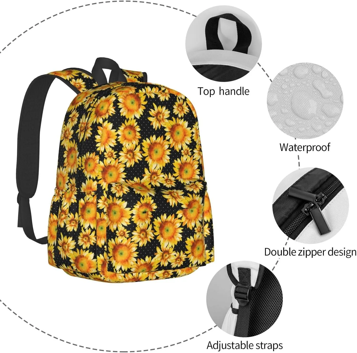 Watercolor Sunflowers Laptop Backpack Shoulder Bag Laptop Pack Travel Backpacks Commuter Back Pack Casual Daypack Bags With Side Pockets