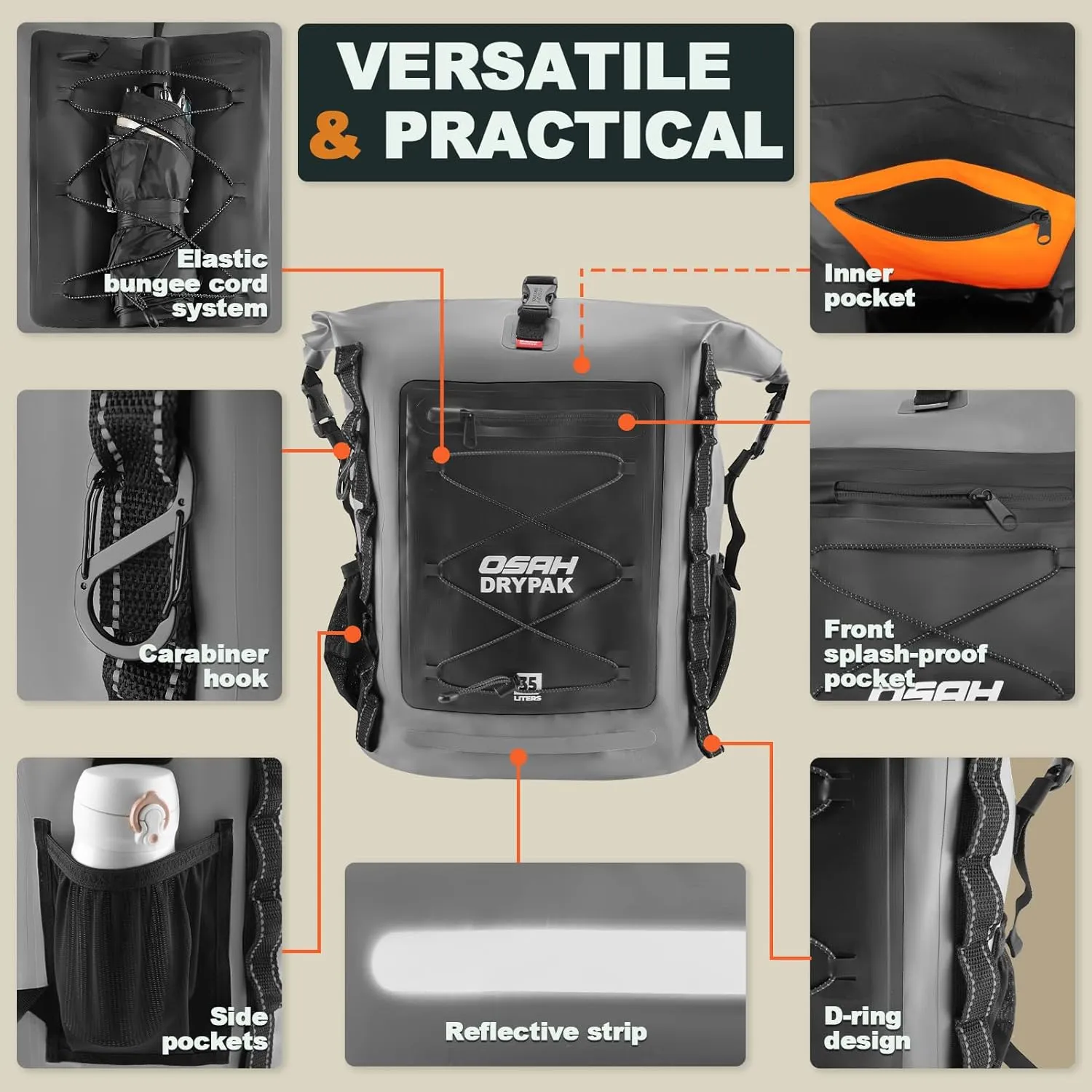 Waterproof Backpack Dry Bag 35L/55L – Heavy Duty Roll-Top Hiking Backpack for Travel, Kayaking, Boating, Camping, Rafting and Fishing