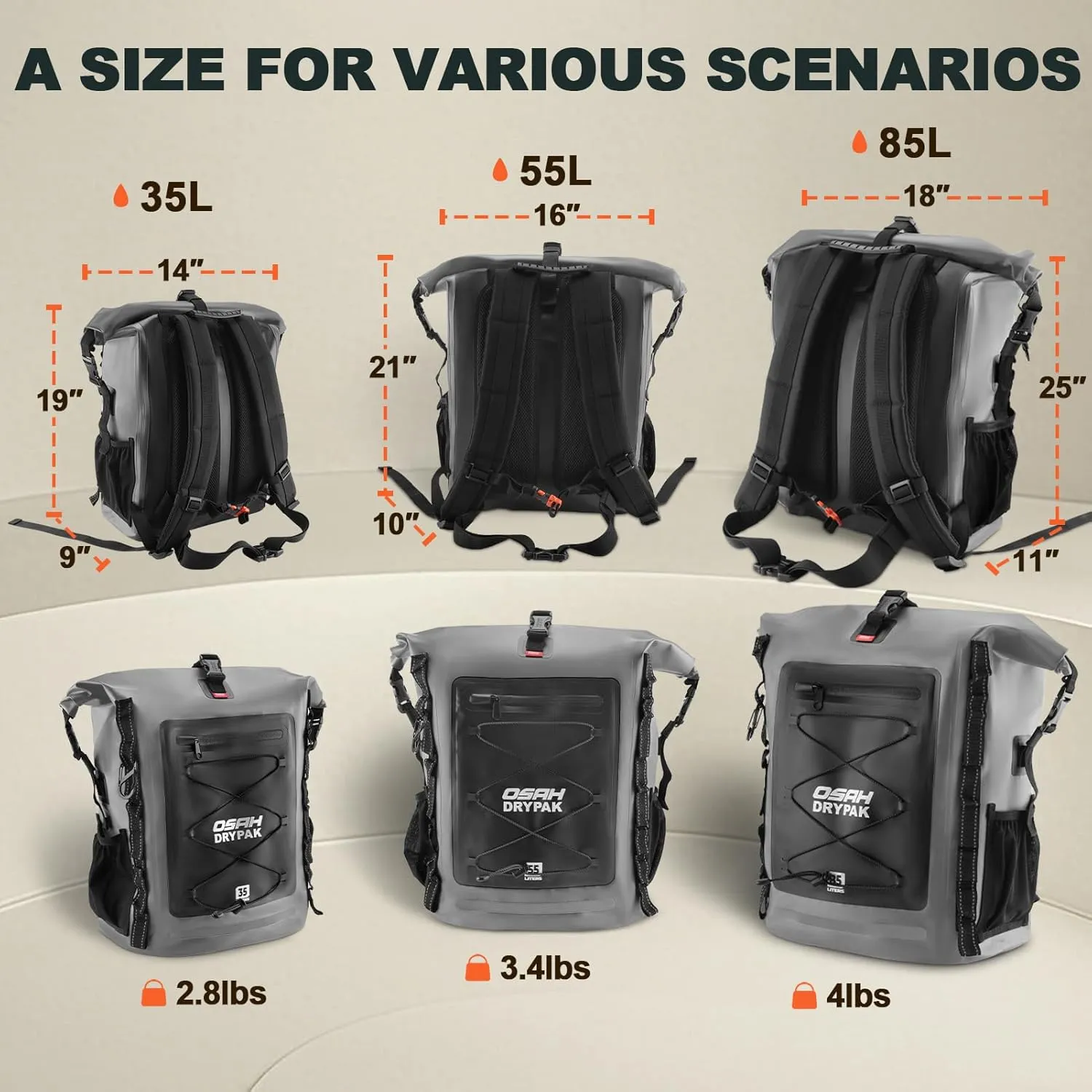Waterproof Backpack Dry Bag 35L/55L – Heavy Duty Roll-Top Hiking Backpack for Travel, Kayaking, Boating, Camping, Rafting and Fishing