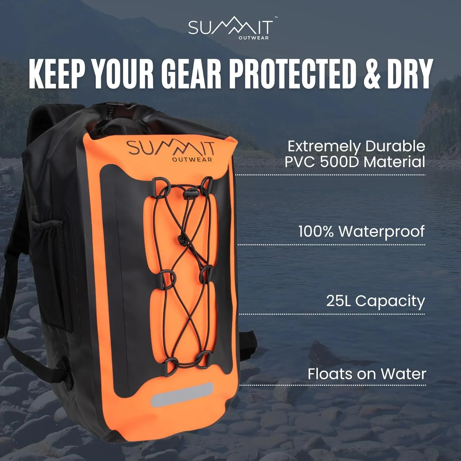 Waterproof Backpack –Dry Bag Backpack with Roll Top Closure – Hiking – Dry Sack for Kayaking (Green, 25 Liter)