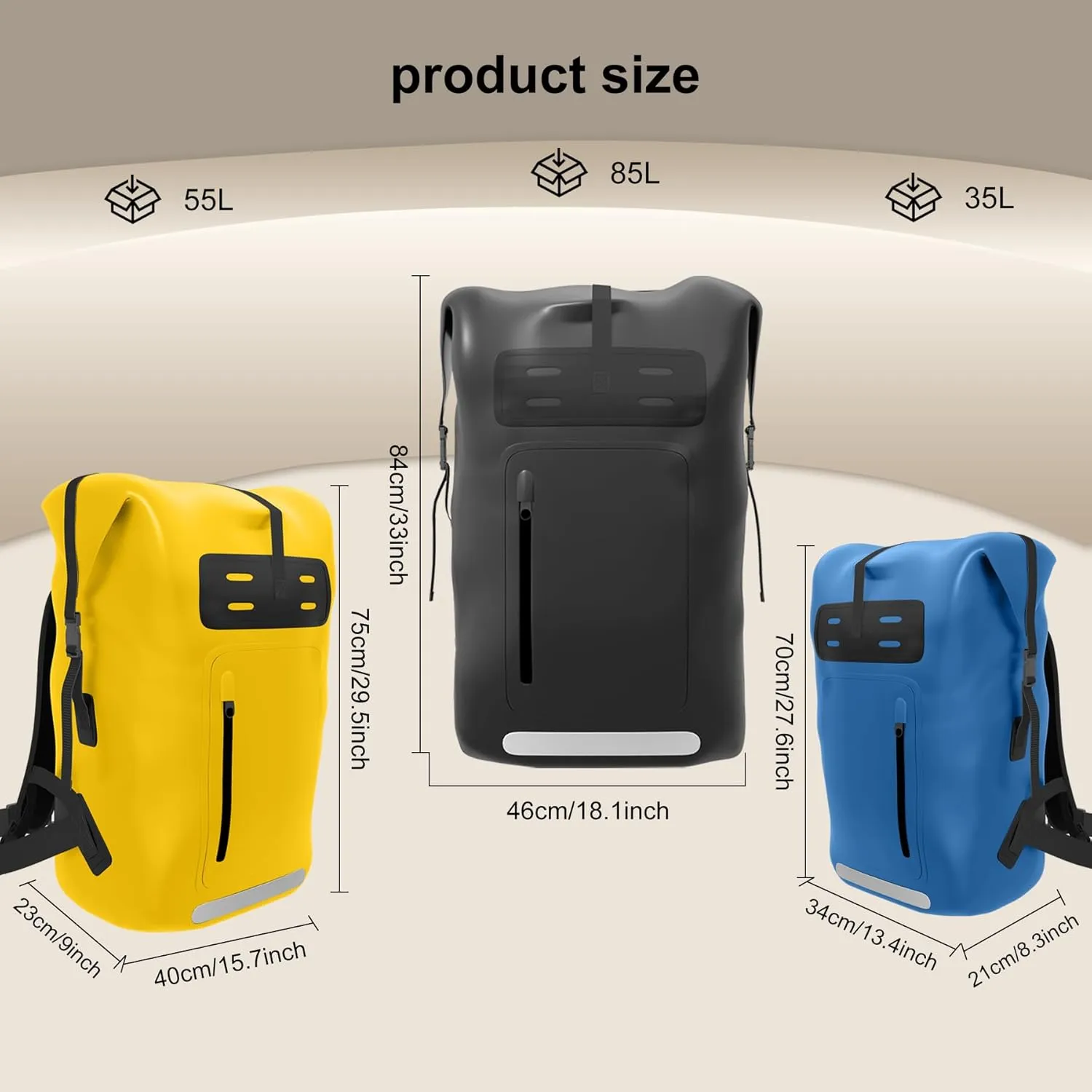 Waterproof Backpack，Heavy Duty Hiking Backpack，35/55/85L dry bag backpack waterproof for Men，Roll-Top Closure，for Kayaking, Travel, Hiking, Fishing, Camping, Motorcycles (blue, 55L)