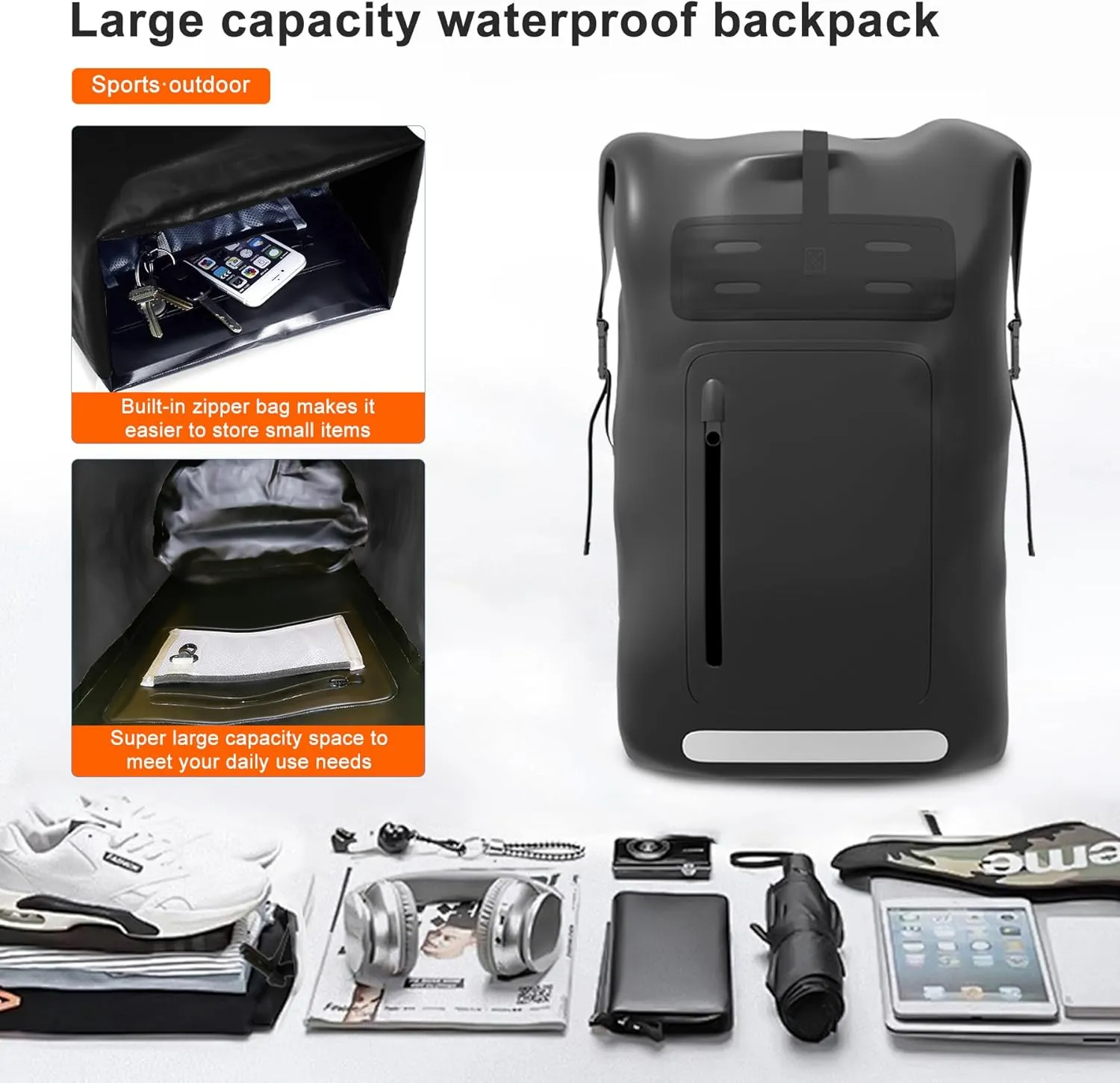 Waterproof Backpack，Heavy Duty Hiking Backpack，35/55/85L dry bag backpack waterproof for Men，Roll-Top Closure，for Kayaking, Travel, Hiking, Fishing, Camping, Motorcycles (blue, 55L)