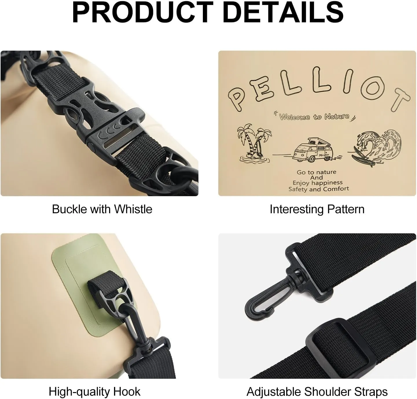 Waterproof Dry Bag 10L Tough & Water-repellent Storage Bag with Adjustable Shoulder Straps Lightweight Portable Backpack Dry Bags for Kayaking Khaki