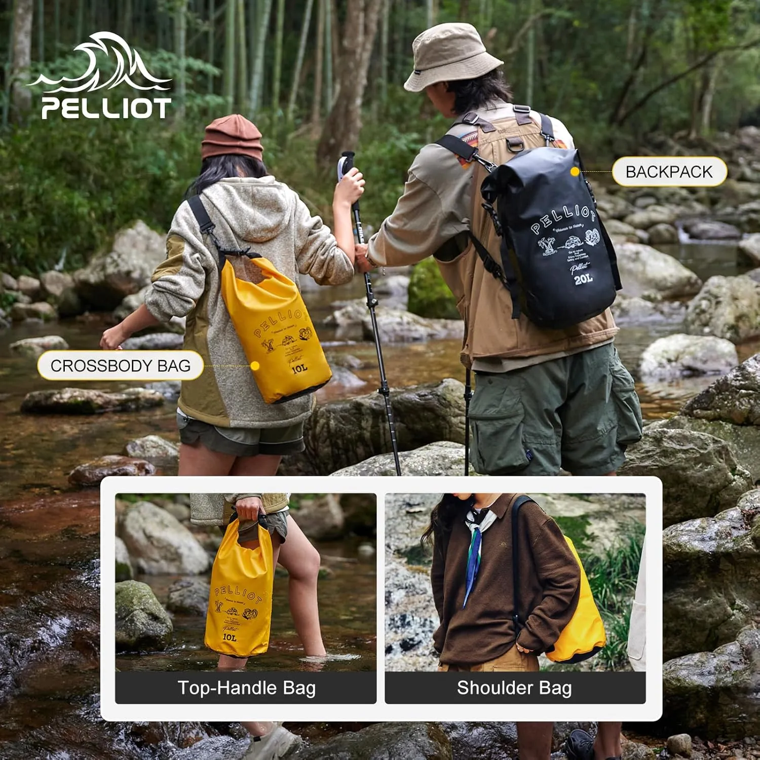 Waterproof Dry Bag 10L Tough & Water-repellent Storage Bag with Adjustable Shoulder Straps Lightweight Portable Backpack Dry Bags for Kayaking Khaki