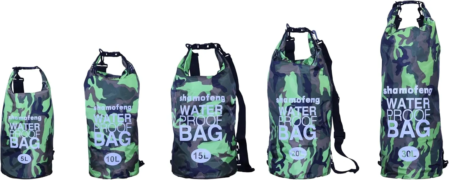 Waterproof Dry Bag Combo 5-30L Roll Top Dry Storage Bag Backpack for Kayaking Boating Beach Camping Travel Fishing, w/Phone Case & Collapsible Water Bottle & Sunglasses & Ear Band,Green 10L