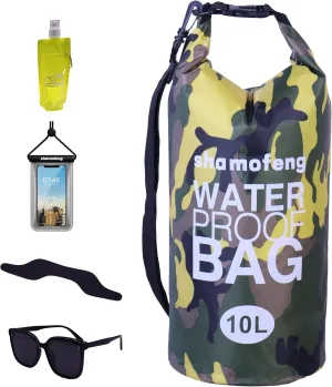 Waterproof Dry Bag Combo 5-30L Roll Top Dry Storage Bag Backpack for Kayaking Boating Beach Camping Travel Fishing, w/Phone Case & Collapsible Water Bottle & Sunglasses & Ear Band,Yellow 30L