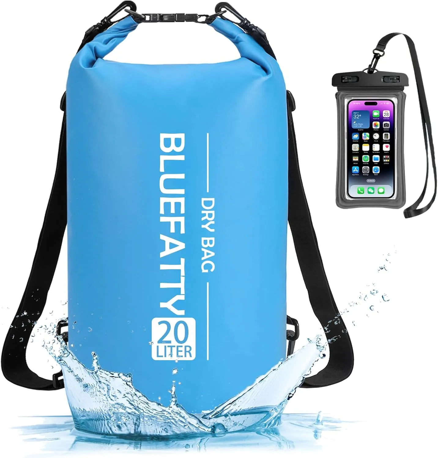 Waterproof Dry Bag Floating Roll Top Waterproof Backpack for Kayaking, Rafting, Boating, SUP, Fishing with IPX8 Waterproof Phone Case, Blue, 20L