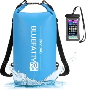 Waterproof Dry Bag Floating Roll Top Waterproof Backpack for Kayaking, Rafting, Boating, SUP, Fishing with IPX8 Waterproof Phone Case, Blue, 20L
