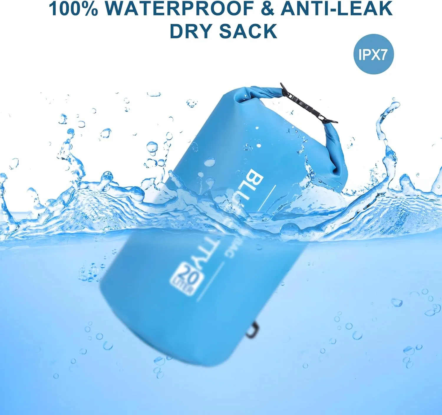 Waterproof Dry Bag Floating Roll Top Waterproof Backpack for Kayaking, Rafting, Boating, SUP, Fishing with IPX8 Waterproof Phone Case, Blue, 20L