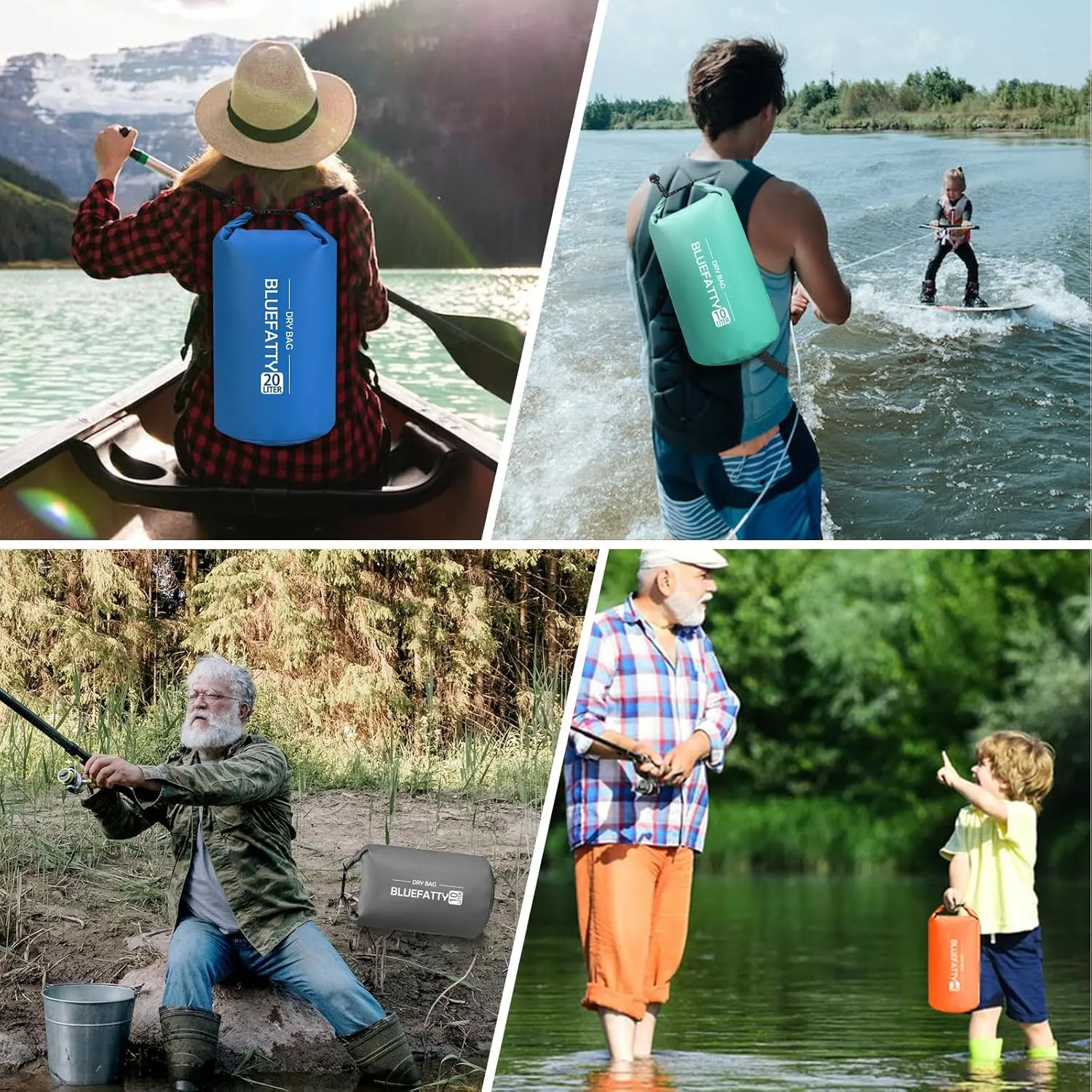 Waterproof Dry Bag Floating Roll Top Waterproof Backpack for Kayaking, Rafting, Boating, SUP, Fishing with IPX8 Waterproof Phone Case, Blue, 20L