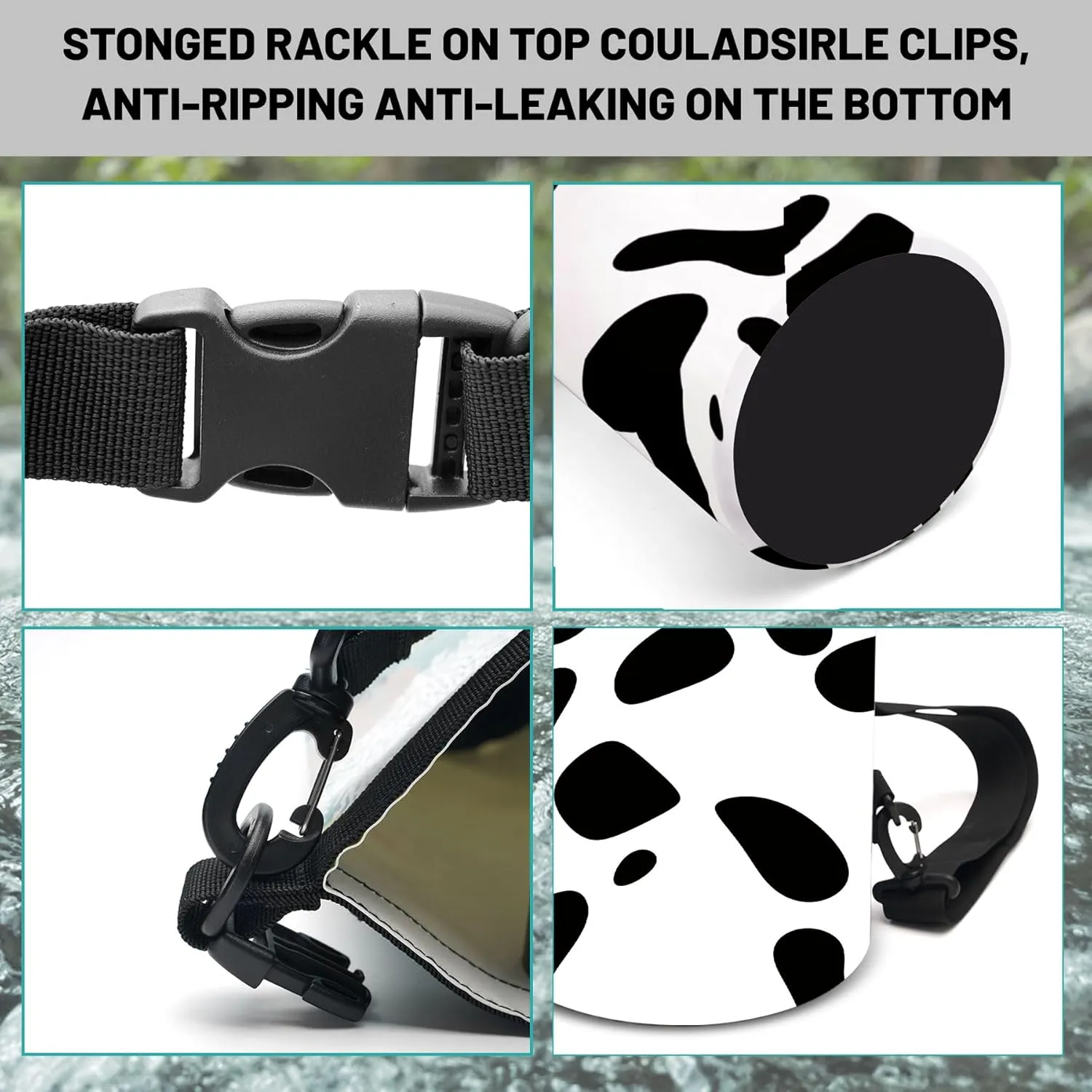 Waterproof Dry Bag,Roll Top Cow Print Black White Small Waterproof Backpack 5L/10L/20L Floating Lightweight Bags for Kayaking, Boating, Fishing, Swimming Camping with Waterproof Phone Case