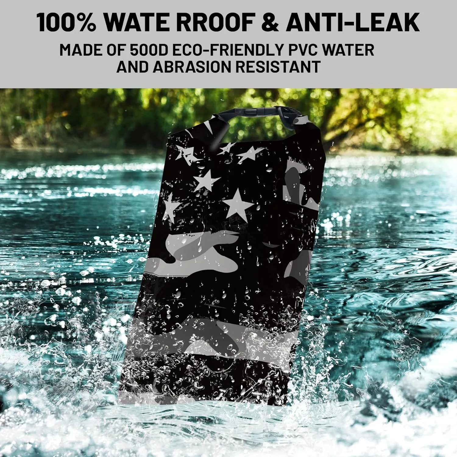 Waterproof Dry Bag,Roll Top Grey Camouflage American Flag Waterproof Backpack 5L/10L/20L Floating and Lightweight Bags for Kayaking, Boating, Fishing, Swimming and Camping with Waterproof Phone Case