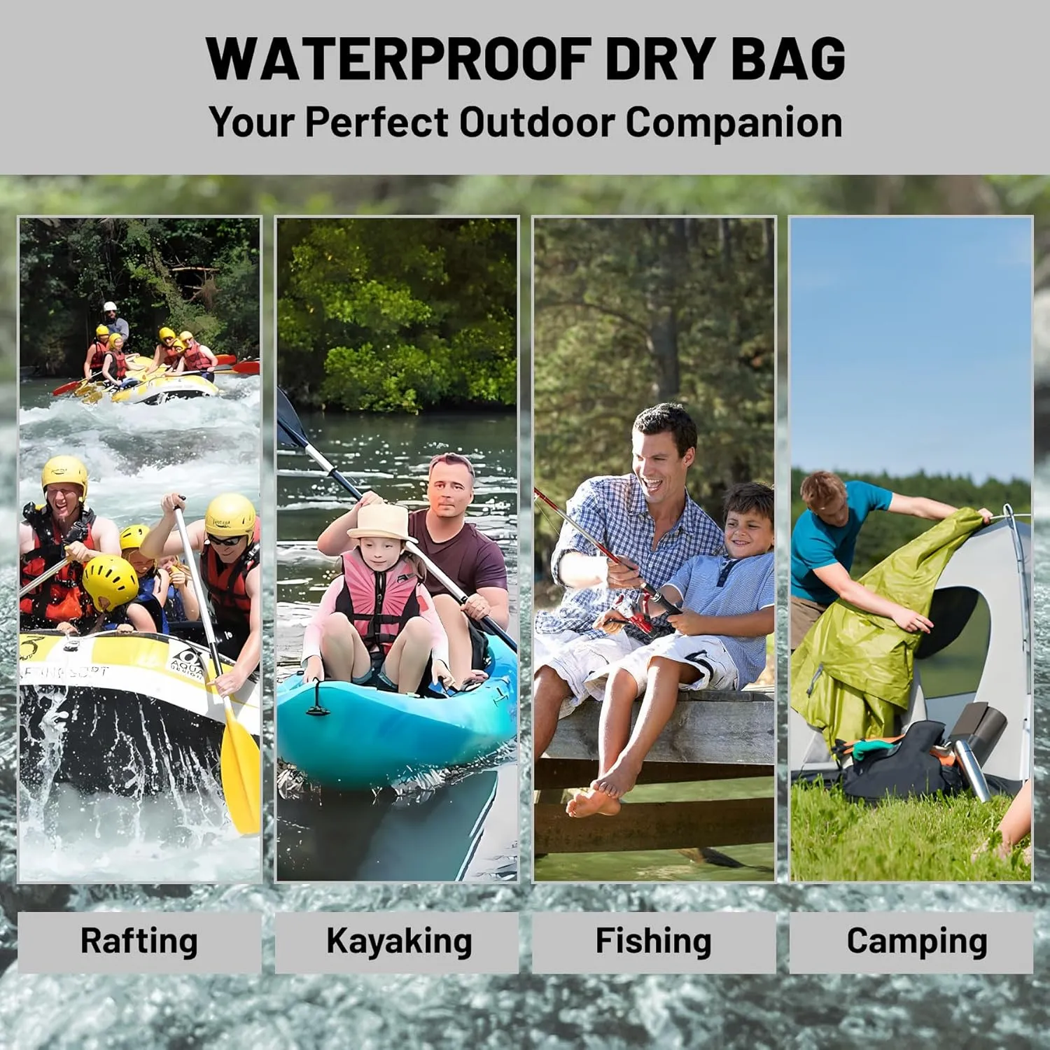 Waterproof Dry Bag,Roll Top Grey Camouflage American Flag Waterproof Backpack 5L/10L/20L Floating and Lightweight Bags for Kayaking, Boating, Fishing, Swimming and Camping with Waterproof Phone Case
