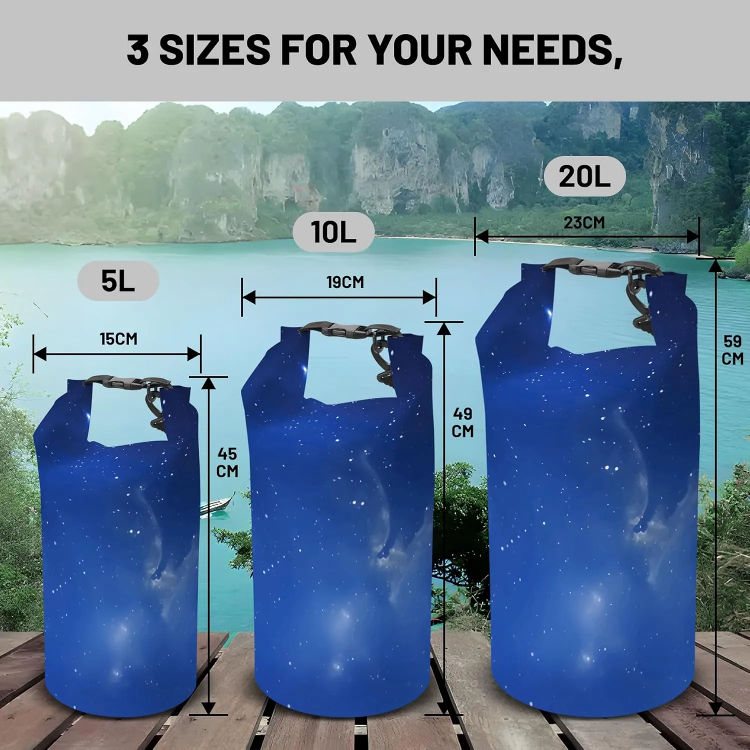 Waterproof Dry Bag,Roll Top Night Sky Space Small Waterproof Backpack 5L/10L/20L Floating and Lightweight Bags for Kayaking, Boating, Fishing, Swimming and Camping