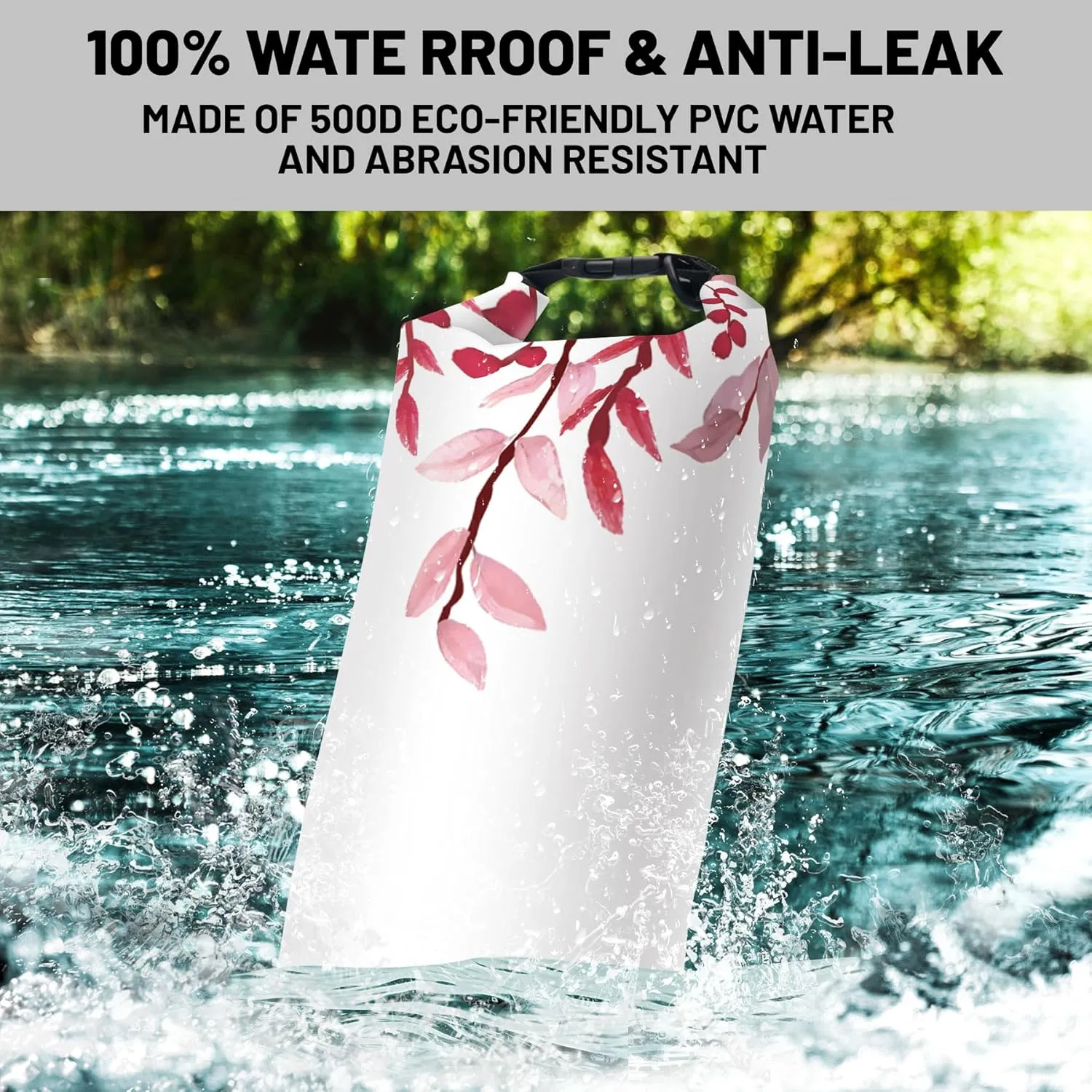 Waterproof Dry Bag,Roll Top Rose Red Eucalyptus Small Waterproof Backpack 5L/10L/20L Floating and Lightweight Bags for Kayaking, Boating, Fishing, Swimming and Camping