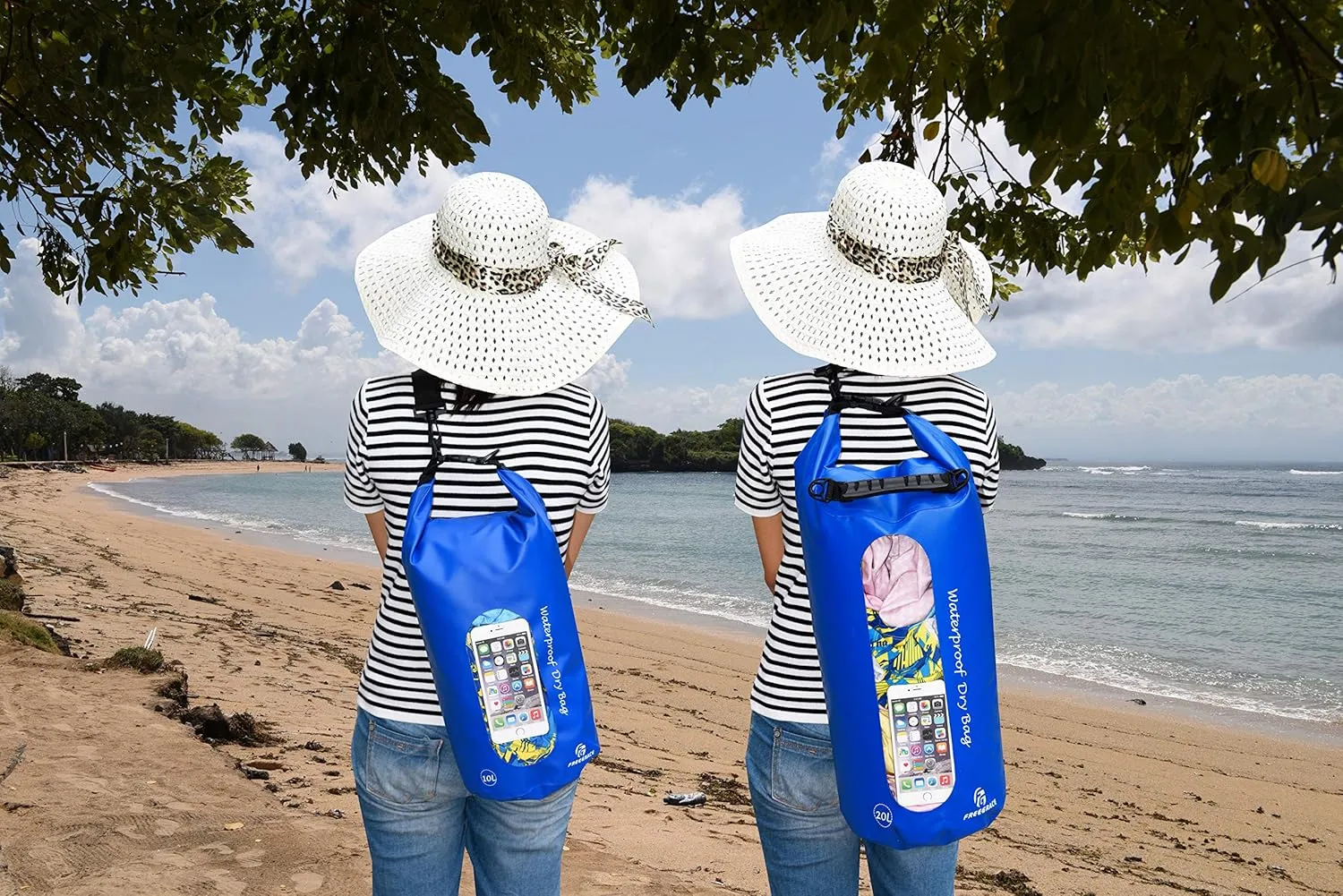 Waterproof Dry Bags Set Of 3 Dry Bag With 2 Zip Lock Seals & Detachable Shoulder Strap, Waist Pouch & Phone Case - Can Be Submerged Into Water - For Swimming (Navy Blue(Window), 5L)