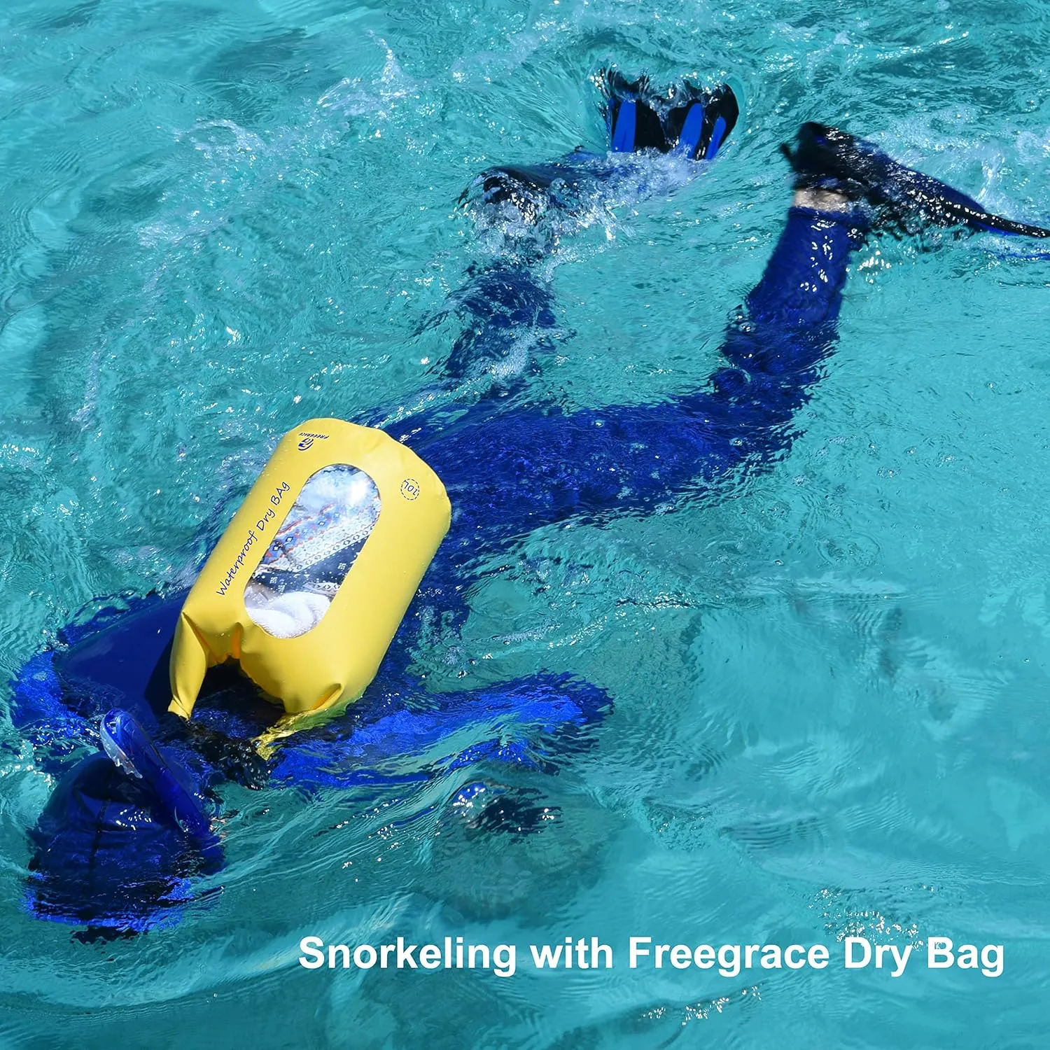 Waterproof Dry Bags Set Of 3 Dry Bag With 2 Zip Lock Seals & Detachable Shoulder Strap, Waist Pouch & Phone Case - Can Be Submerged Into Water - For Swimming (Navy Blue(Window), 5L)