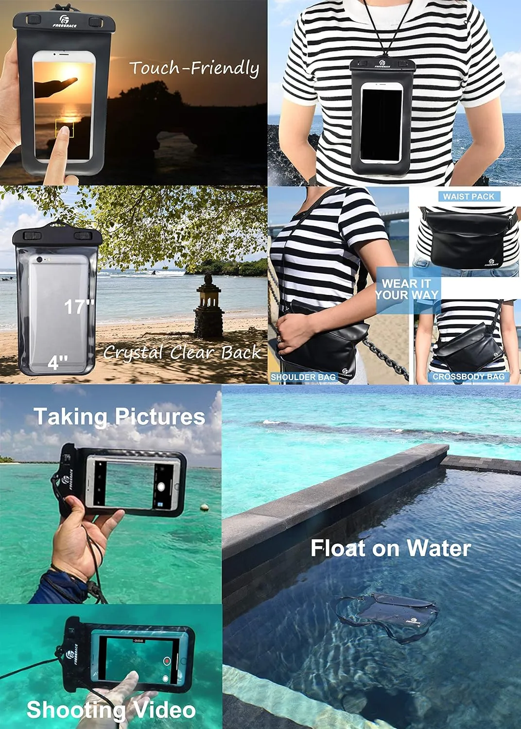 Waterproof Dry Bags Set Of 3 Dry Bag With 2 Zip Lock Seals & Detachable Shoulder Strap, Waist Pouch & Phone Case - Can Be Submerged Into Water - For Swimming (Navy Blue(Window), 5L)