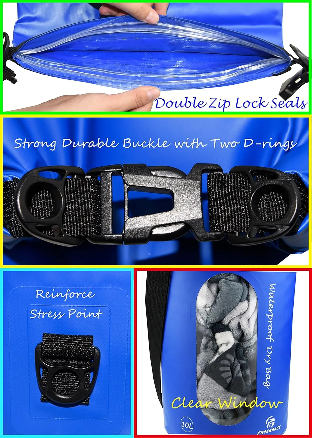 Waterproof Dry Bags Set Of 3 Dry Bag With 2 Zip Lock Seals & Detachable Shoulder Strap, Waist Pouch & Phone Case - Can Be Submerged Into Water - For Swimming (Navy Blue(Window), 5L)