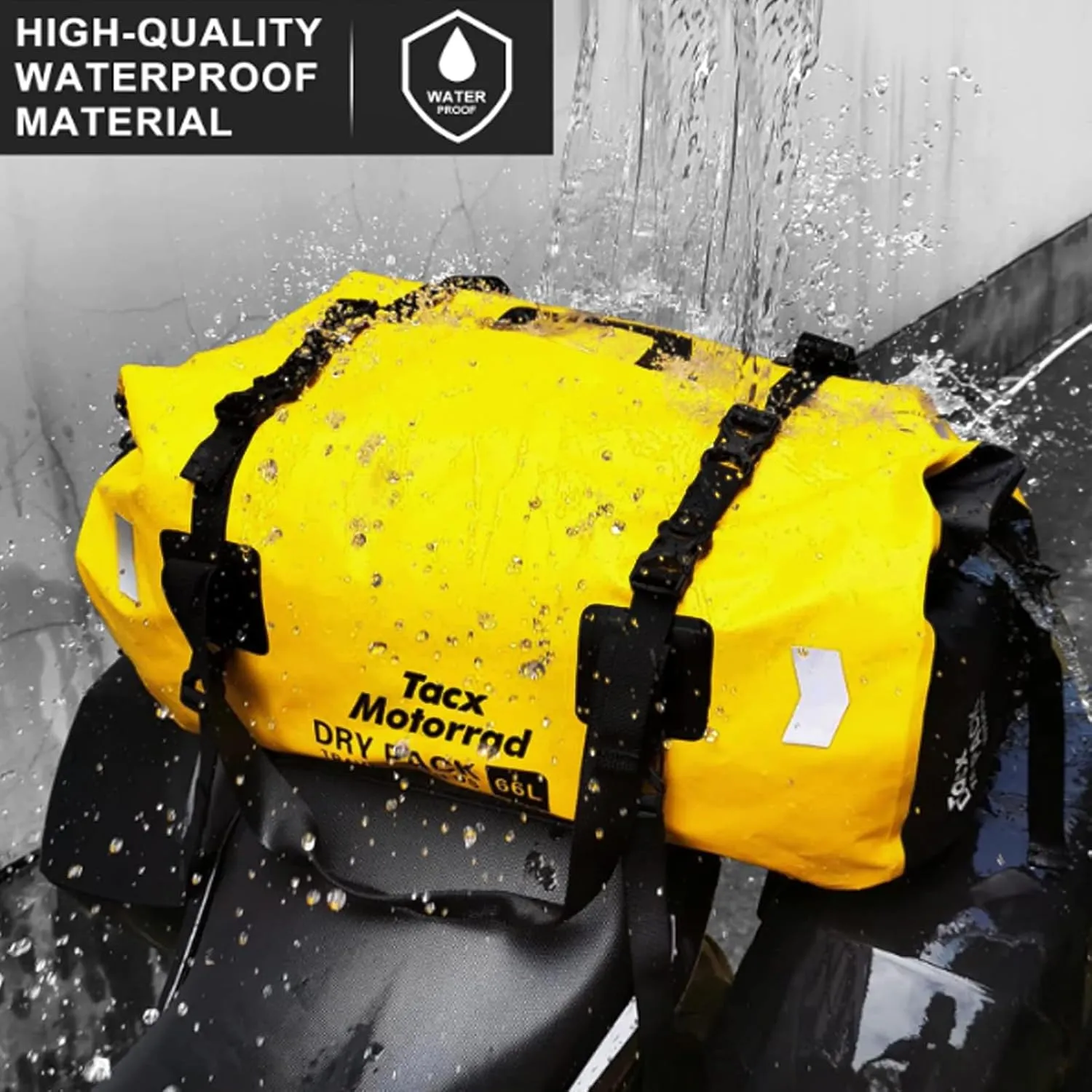 Waterproof Duffel Bag for Men/Women, Roll-top Dry Backpack Duffel Bag with Quick-fixed Straps, Motorcycle Tail Saddle Bag for Motorcycling, Rafting, Boating, Kayaking, Travel, 48L-Yellow