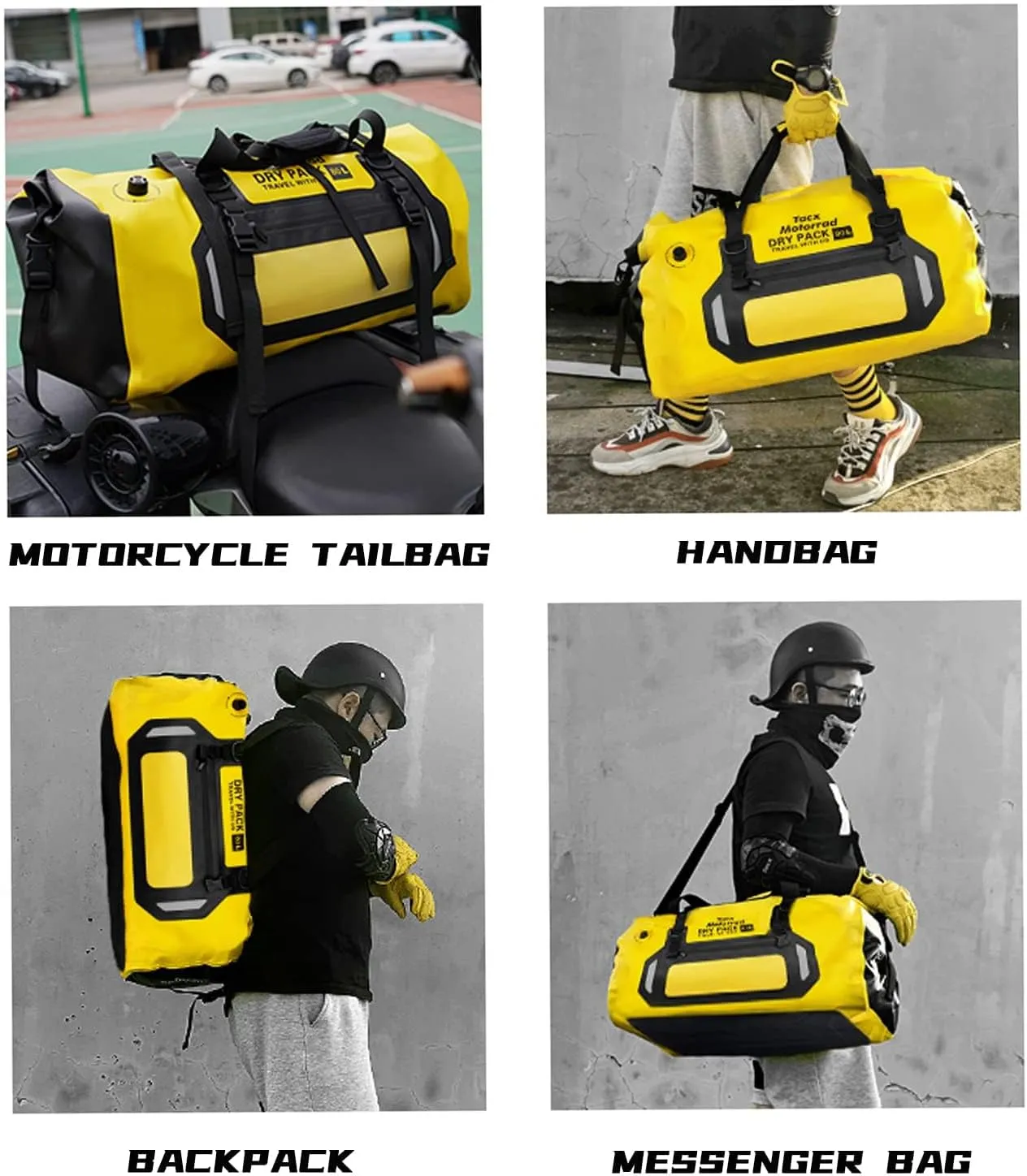 Waterproof Duffel Bag for Men/Women, Roll-top Dry Backpack Duffel Bag with Quick-fixed Straps, Motorcycle Tail Saddle Bag for Motorcycling, Rafting, Boating, Kayaking, Travel, 80L-Black