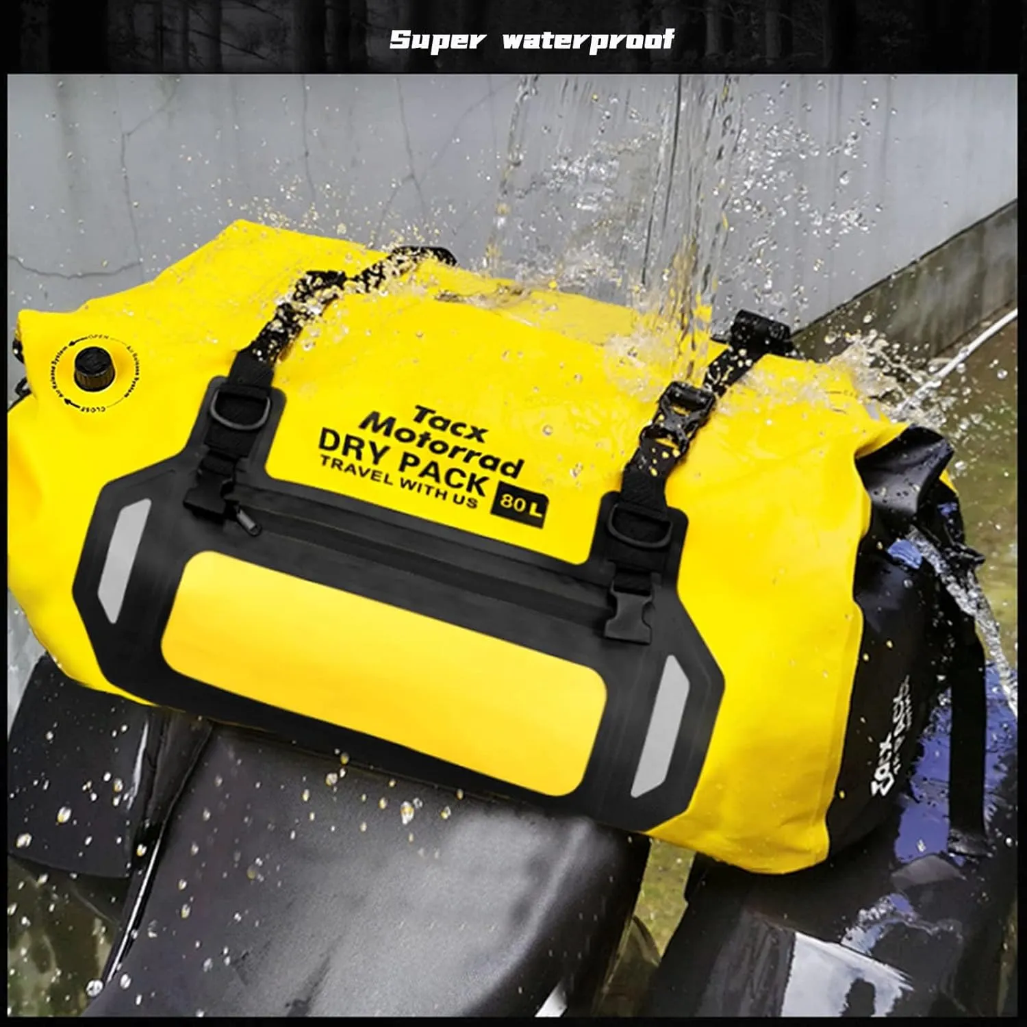 Waterproof Duffel Bag for Men/Women, Roll-top Dry Backpack Duffel Bag with Quick-fixed Straps, Motorcycle Tail Saddle Bag for Motorcycling, Rafting, Boating, Kayaking, Travel, 80L-Black