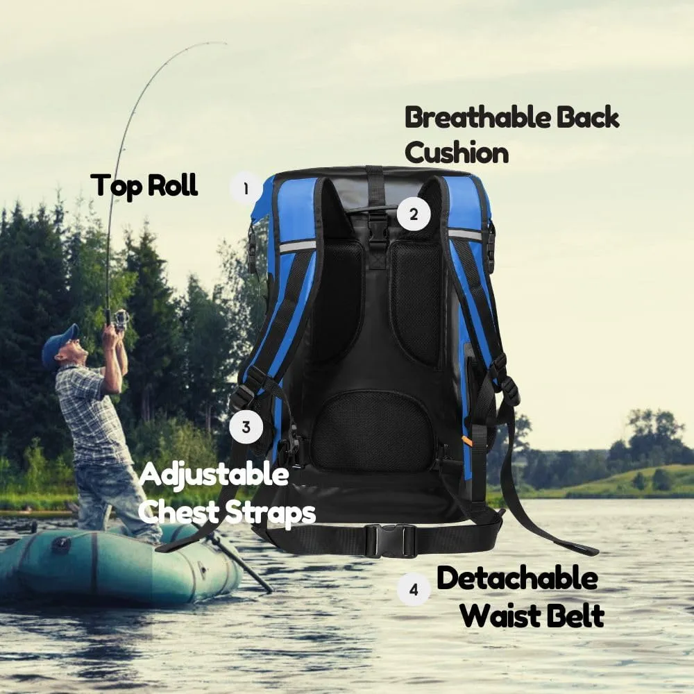 Waterproof Roll Top Kayak Backpack, Floating Outdoor Dry Sack Boating Sailing Canoeing Rafting Fishing Camping 35L Blue