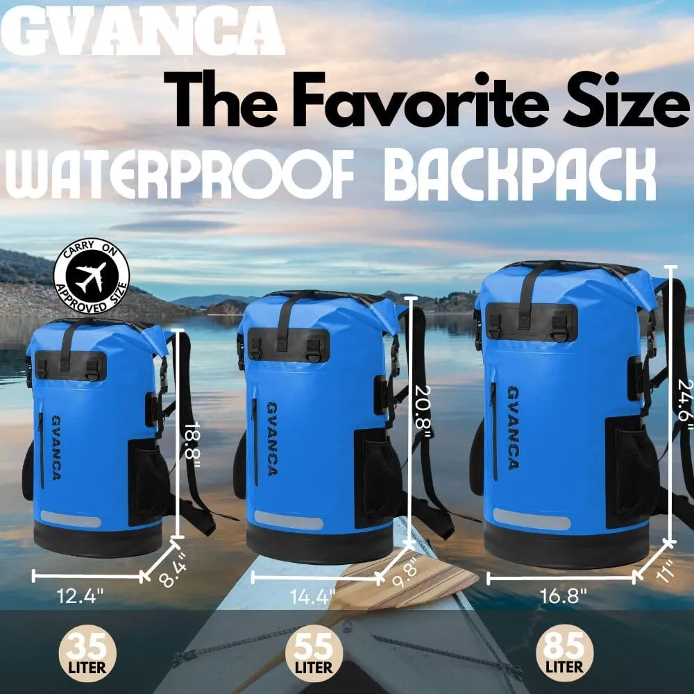 Waterproof Roll Top Kayak Backpack, Floating Outdoor Dry Sack Boating Sailing Canoeing Rafting Fishing Camping 35L Blue