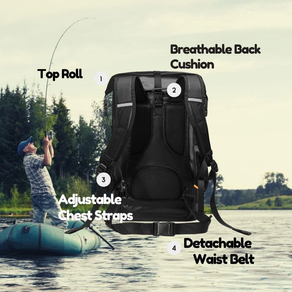 Waterproof Roll Top Kayak Dry Backpack, Floating Outdoor Dry Sack Boating Sailing Canoeing Rafting Fishing Camping 55L Black