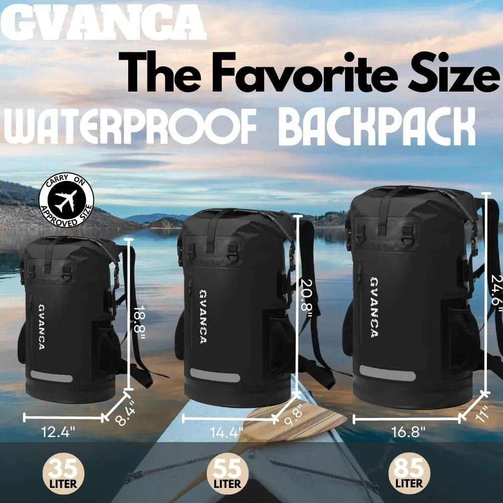 Waterproof Roll Top Kayak Dry Backpack, Floating Outdoor Dry Sack Boating Sailing Canoeing Rafting Fishing Camping 55L Black