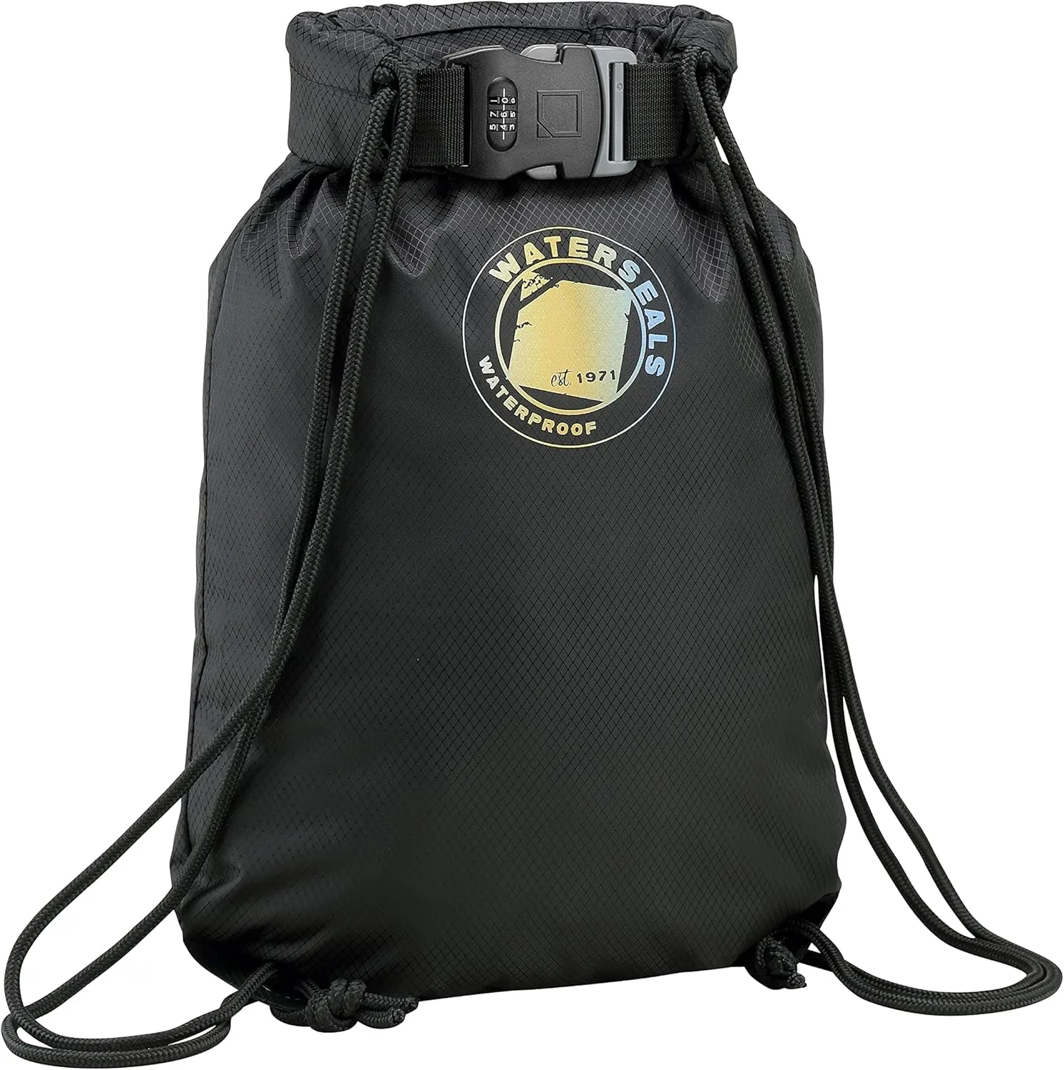 WaterSeals Lewis N. Clark Cinch Locking Backpack | Waterproof Drawstring Bag | Anti-Theft Combination Lock | For Men & Women | Black