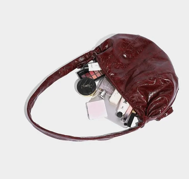 Waxed Leather Crossbody Bag Purse, Large Capacity Slouchy Hobo Purse Vintage Boho Shoulder Bag for Women Chic Handbag