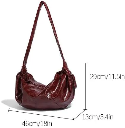 Waxed Leather Crossbody Bag Purse, Large Capacity Slouchy Hobo Purse Vintage Boho Shoulder Bag for Women Chic Handbag