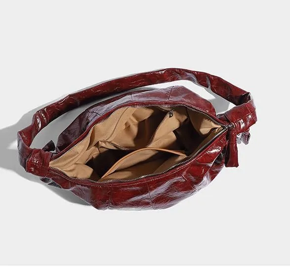 Waxed Leather Crossbody Bag Purse, Large Capacity Slouchy Hobo Purse Vintage Boho Shoulder Bag for Women Chic Handbag