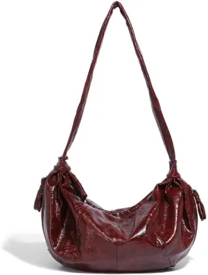 Waxed Leather Crossbody Bag Purse, Large Capacity Slouchy Hobo Purse Vintage Boho Shoulder Bag for Women Chic Handbag