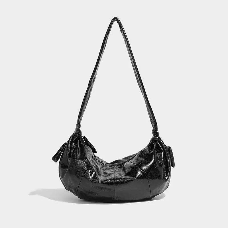 Waxed Leather Crossbody Bag Purse, Large Capacity Slouchy Hobo Purse Vintage Boho Shoulder Bag for Women Chic Handbag