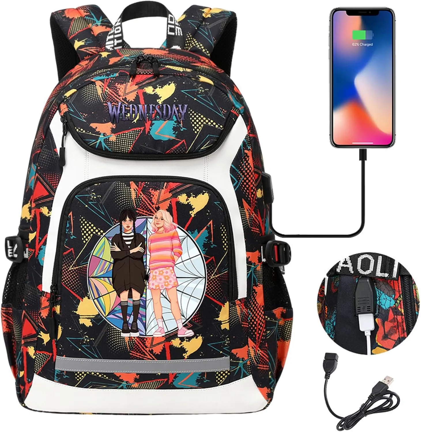 Wear Resistant Travel Bag Novelty Canvas Knapsack Multifunction Large Capacity USB Backpack