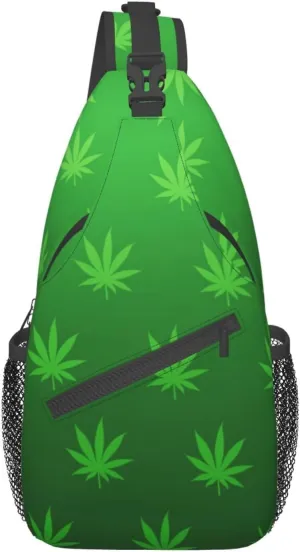 Weed Leaf Cannabis Marijuana Mens Crossbody Chest Bag Shoulder Bag Adjustable Strap Daypack