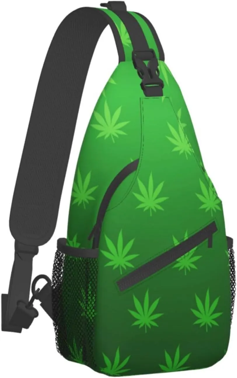 Weed Leaf Cannabis Marijuana Mens Crossbody Chest Bag Shoulder Bag Adjustable Strap Daypack